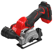 Photo of Craftsman cordless brushless mini saw, CMCM300B, side angle on white background.