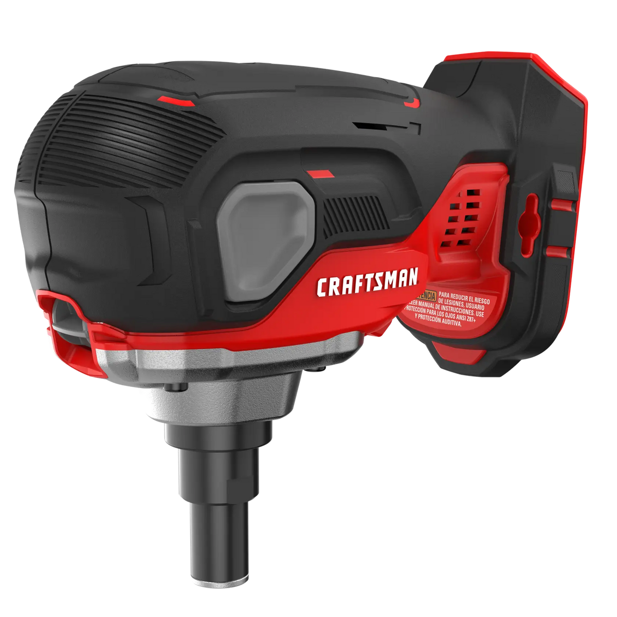 Craftsman cordless nailer CMCN150B, black and red, angled side view on white background.