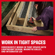 Photo of a person using Craftsman cordless nailer CMCN150B to fasten wood frame outdoors on gravel.