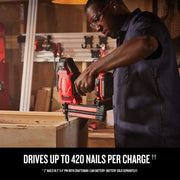 Photo of Craftsman cordless nailer CMCN618B in use on wooden surface in workshop.