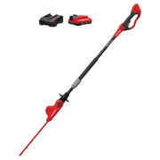 Photo of Craftsman pole hedge trimmer CMCPHT818D1 with battery and charger, angled on white background.