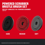 Photo of Craftsman CMCPSMHB graphics showing hard, medium, and soft bristle brush set for powered scrubber.
