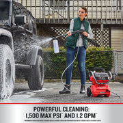 Photo of Craftsman pressure washer CMCPW1500N2 spraying a black car tire outdoors.