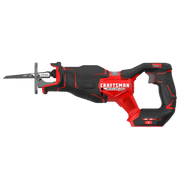 Photo of Craftsman CMCS351B brushless cordless reciprocating saw, side angle, red and black design.