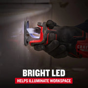Photo of CRAFTSMAN CMCS351B graphics category tool cutting metal, bright LED illuminating work area.
