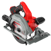 Photo of Craftsman cordless circular saw CMCS551B, red and gray, angled side view on white background.