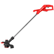 Photo of Craftsman cordless string trimmer CMCST915B, red and black, side view on white background.