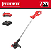 Craftsman CMCST915D1 cordless string trimmer with battery and charger, side angle on white background.