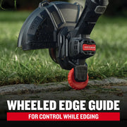 Photo of Craftsman wheeled edge guide for graphics category, CMCST915D1, close-up on grass and stone.