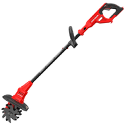 Photo of Craftsman red cordless cultivator tool CMCTL320B, black handle, angled view on white background.