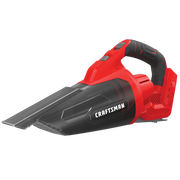 Photo of Craftsman portable handheld vacuum, model CMCVH001B, red and black, angled on white background.