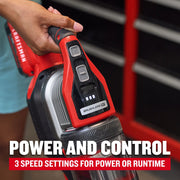 Photo of Craftsman handheld vacuum CMCVS501M1 close-up showing brushless motor controls and speed settings.