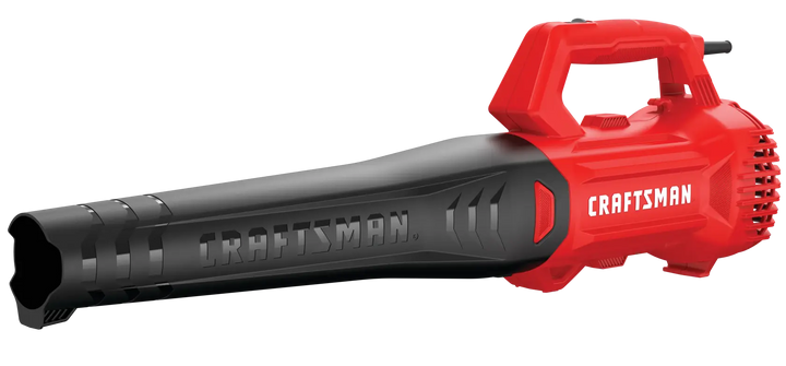 Photo of Craftsman electric blower CMEBL710, red and black, side angle on white background.
