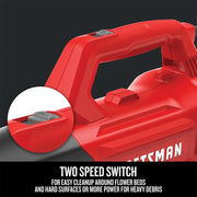Photo of Craftsman handheld blower CMEBL710 showing red handle and two-speed switch detail.