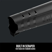 Photo of Craftsman CMEBL710 blower tube tip showing built-in scraper feature, black graphics background.