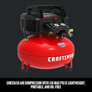 Craftsman air compressor CMEC1KIT18, red tank, black top, portable, front angle, graphics category.