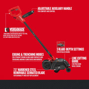 Photo of Craftsman electric edger CMEED400, side angle on white background, showing adjustable handle, serrated blade, and depth settings.