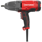 Photo of CRAFTSMAN CMEF901 corded electric impact wrench, black and red, side view on white background, power tool.