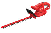 Photo of Craftsman red electric hedge trimmer CMEHT150, side angle with visible blade and handle.