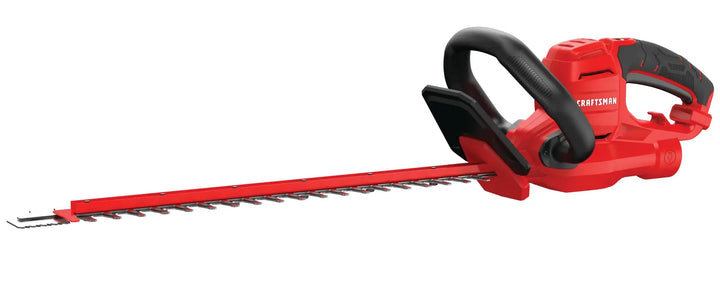 Photo of CRAFTSMAN hedge trimmer CMEHTS8022, red and black, side angle on white background.