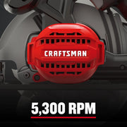 Front view photo of Craftsman CMES500 graphics showing red motor housing and 5,300 RPM text.