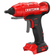 Craftsman cordless hot glue gun CMGL200B, red and black, right angle photo on white background.