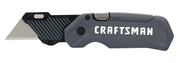 Photo of Craftsman CMHT10350 folding utility knife, gray and black handle, side angle on white background.