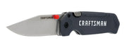 Photo of Craftsman CMHT10354 folding utility knife with black handle and silver blade, shown from the side on white background.