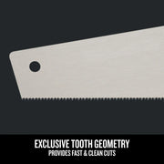 Close-up photo of Craftsman saw blade CMHT20880 with exclusive tooth geometry for fast, clean cuts, on black background.