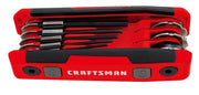 Photo of Craftsman CMHT26024 folding hex key set, red and black, top angled view showing multiple hex keys in holder.