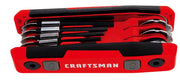 Photo of Craftsman folding hex key set CMHT26025, red and black tool, front angle on white background.