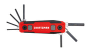 Photo of Craftsman folding hex key set CMHT26025, red and black handle, keys extended, front angle.