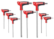 Photo of CRAFTSMAN T-handle hex key set, red and black, 8 pieces, SKU CMHT26161V, front angle.