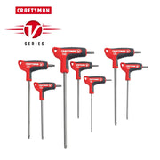 Front angle photo of CRAFTSMAN CMHT26163V T-handle Torx key set with red and black handles, V Series logo visible.