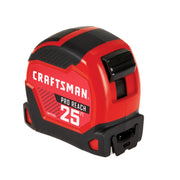 CRAFTSMAN Pro Reach 25 ft tape measure in red and black casing, designed for accurate measurements.