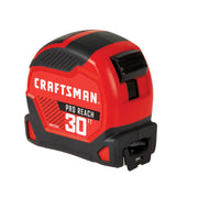 CRAFTSMAN Pro Reach 30 ft tape measure in red and black, suitable for precise measuring tasks.