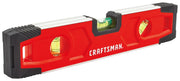 Photo of Craftsman red spirit level with black end caps, SKU CMHT43191, product angled on white background.