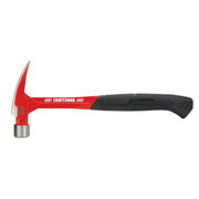 Craftsman CMHT51423 red and black claw hammer, angled side, rubber grip handle.