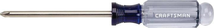 Craftsman CMHT65004 Phillips screwdriver with clear and blue handle, side view on white background.