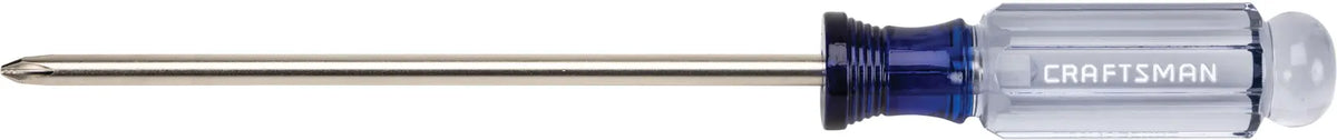 Photo of Craftsman CMHT65005 Phillips screwdriver with clear handle, side view on white background.