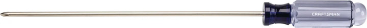 Photo of Craftsman long-shaft Phillips screwdriver CMHT65007 with clear handle on white background, side view.