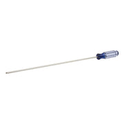 Craftsman CMHT65008 long metal Phillips screwdriver with transparent blue handle, side view on white background.