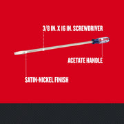 Craftsman flat screwdriver with acetate handle and satin-nickel finish, CMHT65028, side angle photo.
