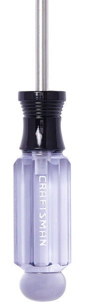 Photo of Craftsman screwdriver CMHT65051 with clear handle and black top, front angle, on white background.