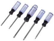Photo of CRAFTSMAN CMHT65051 screwdriver set, five screwdrivers with clear handles and silver shafts, on white background.