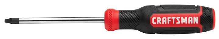 Photo of Craftsman Phillips screwdriver CMHT65064 with black and red handle, side angle on white background.