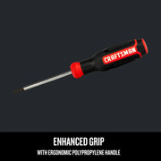 Craftsman CMHT65067 graphics screwdriver, black and red ergonomic polypropylene handle, side angle photo.