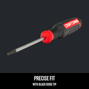 Photo of Craftsman flathead screwdriver CMHT65067 with black oxide tip and red-black handle, angled view.
