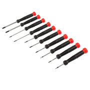 Photo of Craftsman precision screwdriver set CMHT65070 with black handles and red caps, angled on white background.