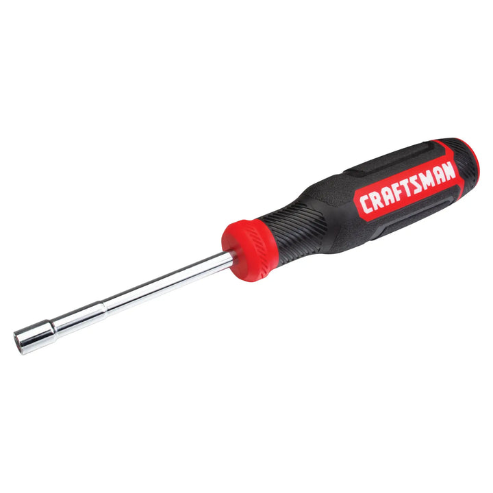 Photo of CRAFTSMAN CMHT65082 nut driver, black and red handle, angled on white background.
